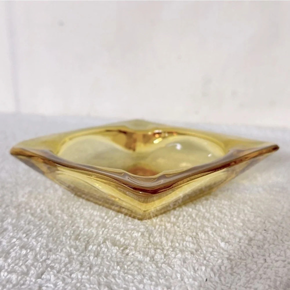 Vintage Amber Glass Square Ashtray Candy Dish Trinket Dish - Picture 1 of 10